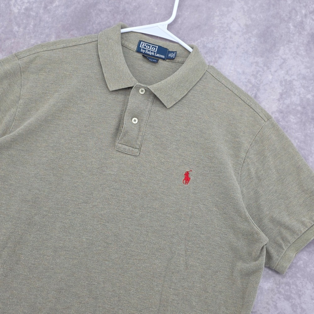 Polo Ralph Lauren Mens XL Custom Fit Polo Shirt Olive Green Heather Red Pony